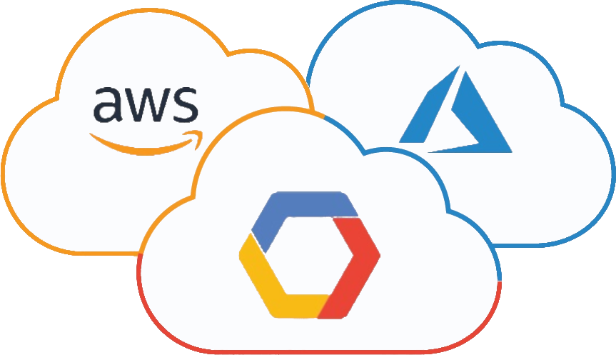 cloud logo with aws, gcp, and azure in clouds